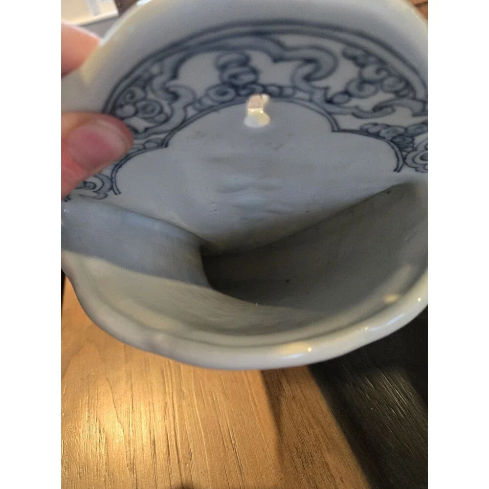 Vintage Maitland-Smith Blue & White Chinoiserie Porcelain Cornucopia Vase
